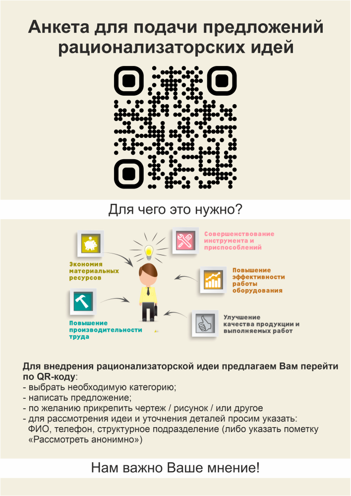 Анкета для подачи предложений  рационализаторских идей 